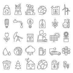 Eco symbols in mono line style. Industrial and ecology pictures set