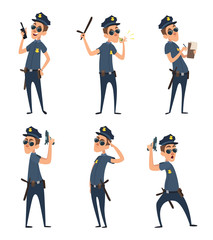 Funny cartoon characters of policemen in action poses
