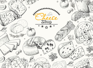 Vector background with a variety of cheeses