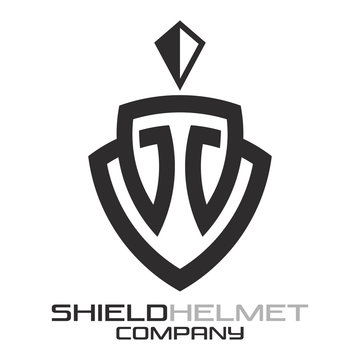 Shield and helmet logo from a solid line