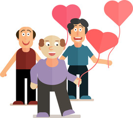 Men with a heart in their hands. Flat, Valentine's day concept.