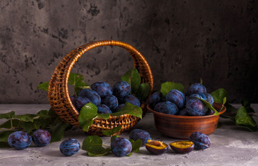 Plums in basket