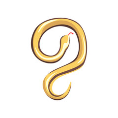 Obraz premium Beige-yellow snake with tongue out. Poisonous predator. Dangerous tropical serpent. Exotic domestic animal. Wildlife concept. Cartoon flat vector design