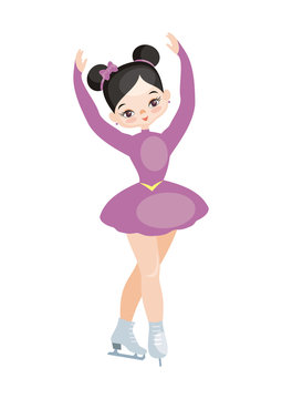 The image of the dancing girl of the figure skater in a beautiful dress. The vector illustration isolated on a white background.