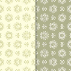 Olive green floral backgrounds. Set of seamless patterns