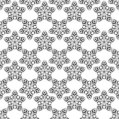 Black floral seamless pattern on white background