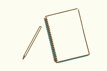hand drawn of notebook and pencil. school set