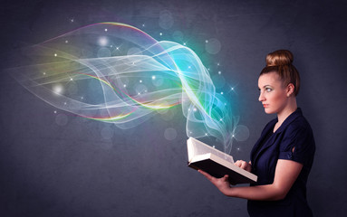 Young lady holding book with waves