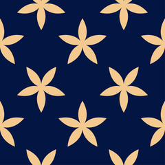 Obraz premium Golden floral seamless design on blue background