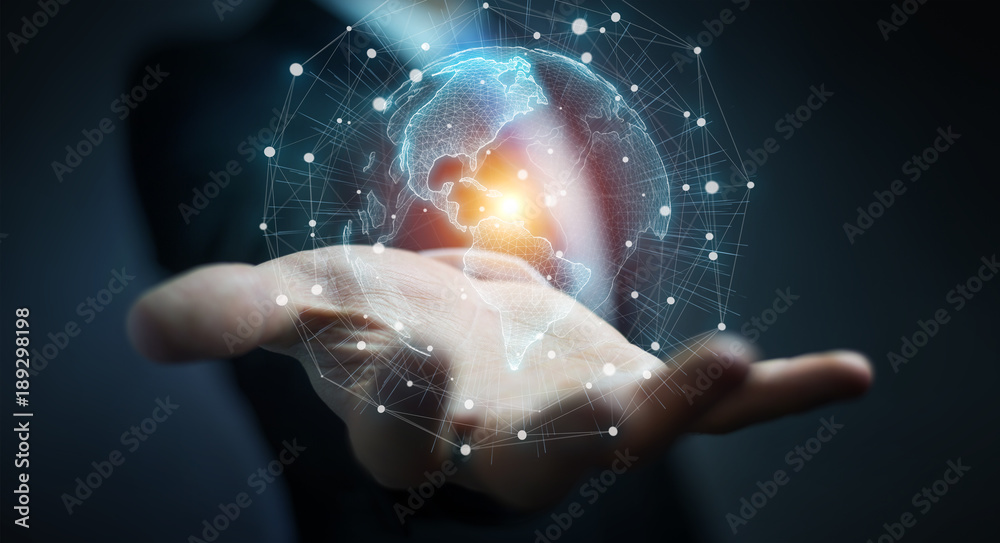 Wall mural businessman using usa world map interface 3d rendering