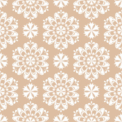 White floral seamless design on beige background