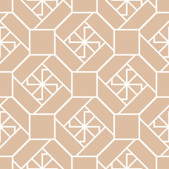 Beige and white geometric print. Seamless pattern