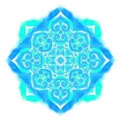 Watercolor cyan color mandala