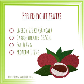 Lychee. Nutrition facts. Flat design, no gradient. Vector illustration