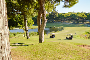 Golf field on sunny outdoors luxury lifestyle background