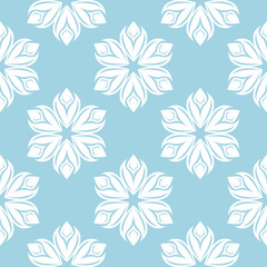 White floral seamless pattern on blue background