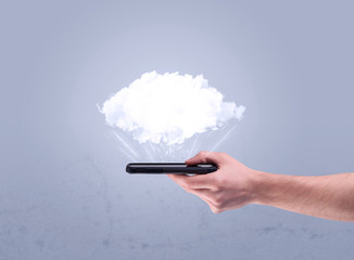 Hand holding phone with empty cloud