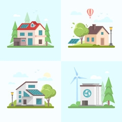 Eco-friendly complex - set of modern flat design style vector illustrations