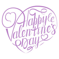 Vector happy valentines day vintage card with lettering. Purple color.
