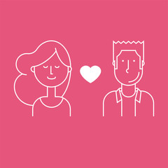 Linear avatars of lovers girl and guy
