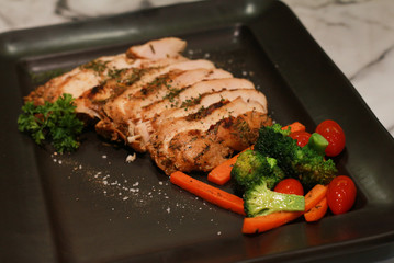 chicken steak menu concept on dish