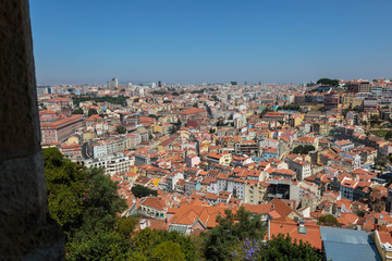 Fototapeta na wymiar Aerial view of Lisbon from Sao Jorge Castle: Typical and Colorful Portuguese Houses