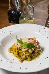 Chef s specialty presented in restaurant on served table