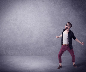 Fashion model shouting in empty space