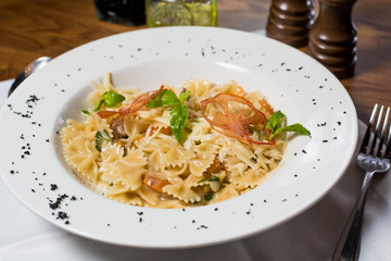 Chef s specialty presented in restaurant on served table