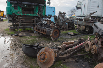 Old ruined, abandoned trucks. The old truck graveyard