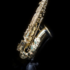 Obraz premium Close up of a golden saxophone