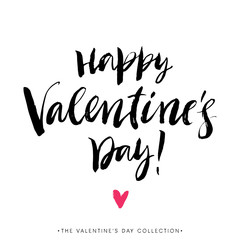 Naklejka premium Happy Valentines day greeting card with calligraphy. Hand drawn design elements. Handwritten modern brush lettering.