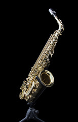 Full view of a golden saxophone