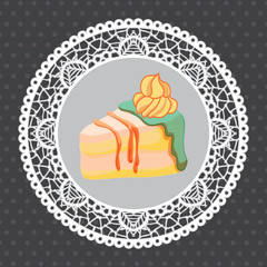 Vector raspberry cake on doily