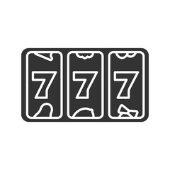 Slot machine with three sevens glyph icon