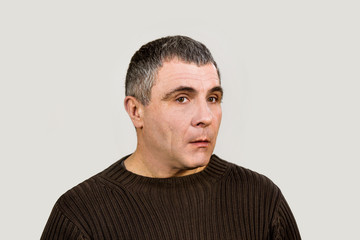 Fototapeta premium man emotions white black different sadness surprise joy adult isolated hands