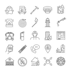 Firefighting linear icons set
