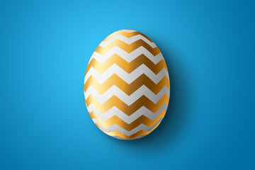 Happy Easter, painted Easter egg on a blue background. White gold pattern.