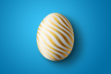 Happy Easter, painted Easter egg on a blue background. White gold pattern.