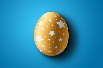 Happy Easter, painted Easter egg on a blue background. White gold pattern.