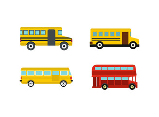 Bus icon set, flat style