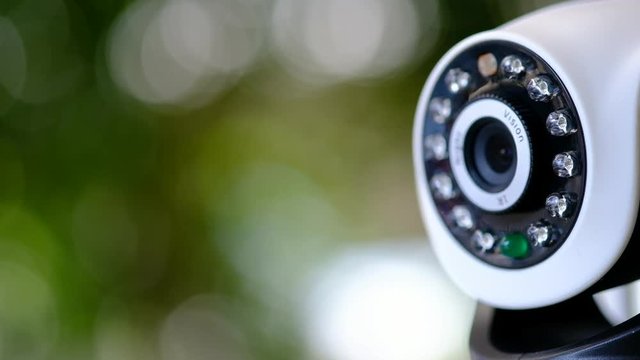 Indoor a Cctv IP wireless Security Camera with rotating head and infrared, CCTV security camera, Remote controlled IP camera for home, Close up, Select focus.