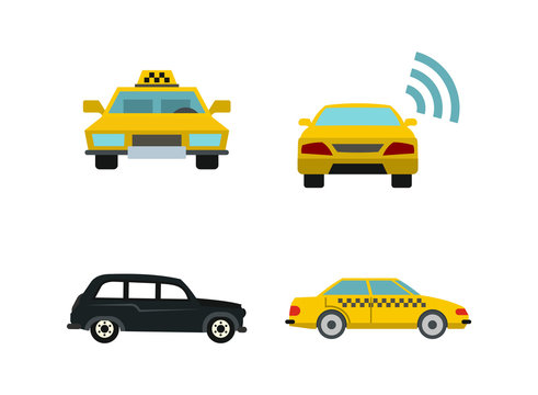 Taxi car icon set, flat style