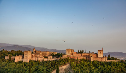 Fototapeta na wymiar Arabic fortress of Alhambra at sunset in Spain.