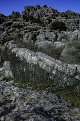 View of Torcal de Antequera in Malaga, Spain, an impressive karst landscape of unusual limestones landforms