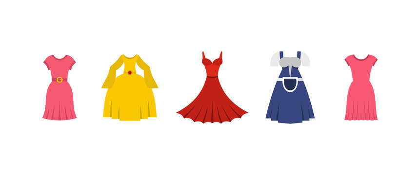 Dress Icon Set, Flat Style