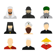 Religious people icon set, flat style