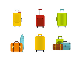 Travel bag icon set, flat style