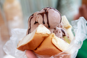 ice cream chocolate bread on street in Bangkok (Thailand)