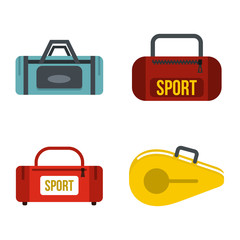 Sport bag icon set, flat style